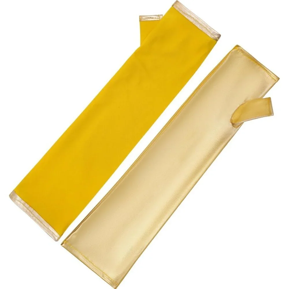Women's Long Metallic Shiny Fingerless Gloves Gold Party Halloween Costume